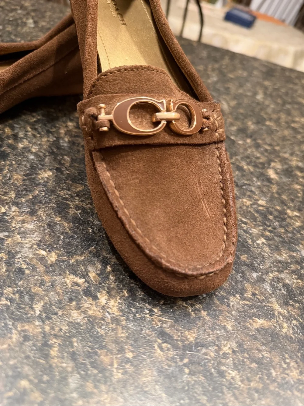 Coach Brown Suede Loafers with Gold Hardware